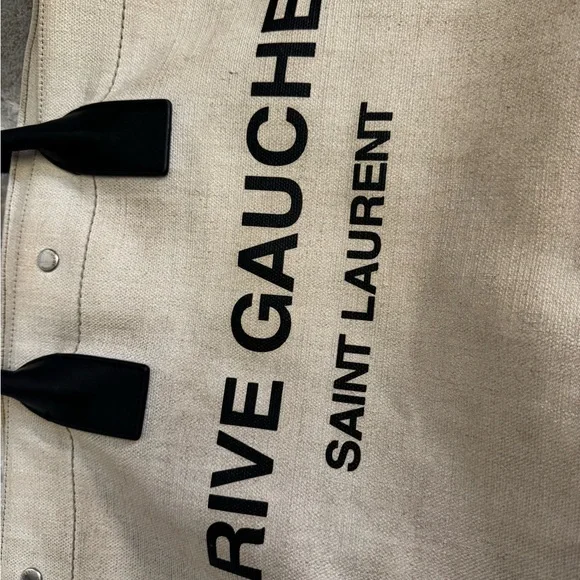 Saint Laurent Rive Gauche Beige Canvas Tote with Black Handles /canvas leather - Picture 2 of 11